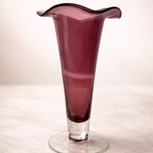 Vintage Cranberry Glass Trumpet Vase – Elegant Amethyst Art Glass
